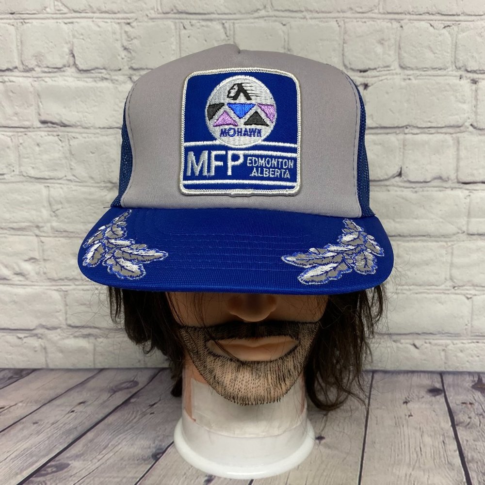 Vintage Hat Cap Snapback Blue Gray Trucker Mesh MFP Mohawk Edm Alberta